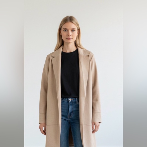 Zara Jackets & Blazers - ZARA Women’s Long Sleeve Open Front Long Faux Suede Jacket - Tan